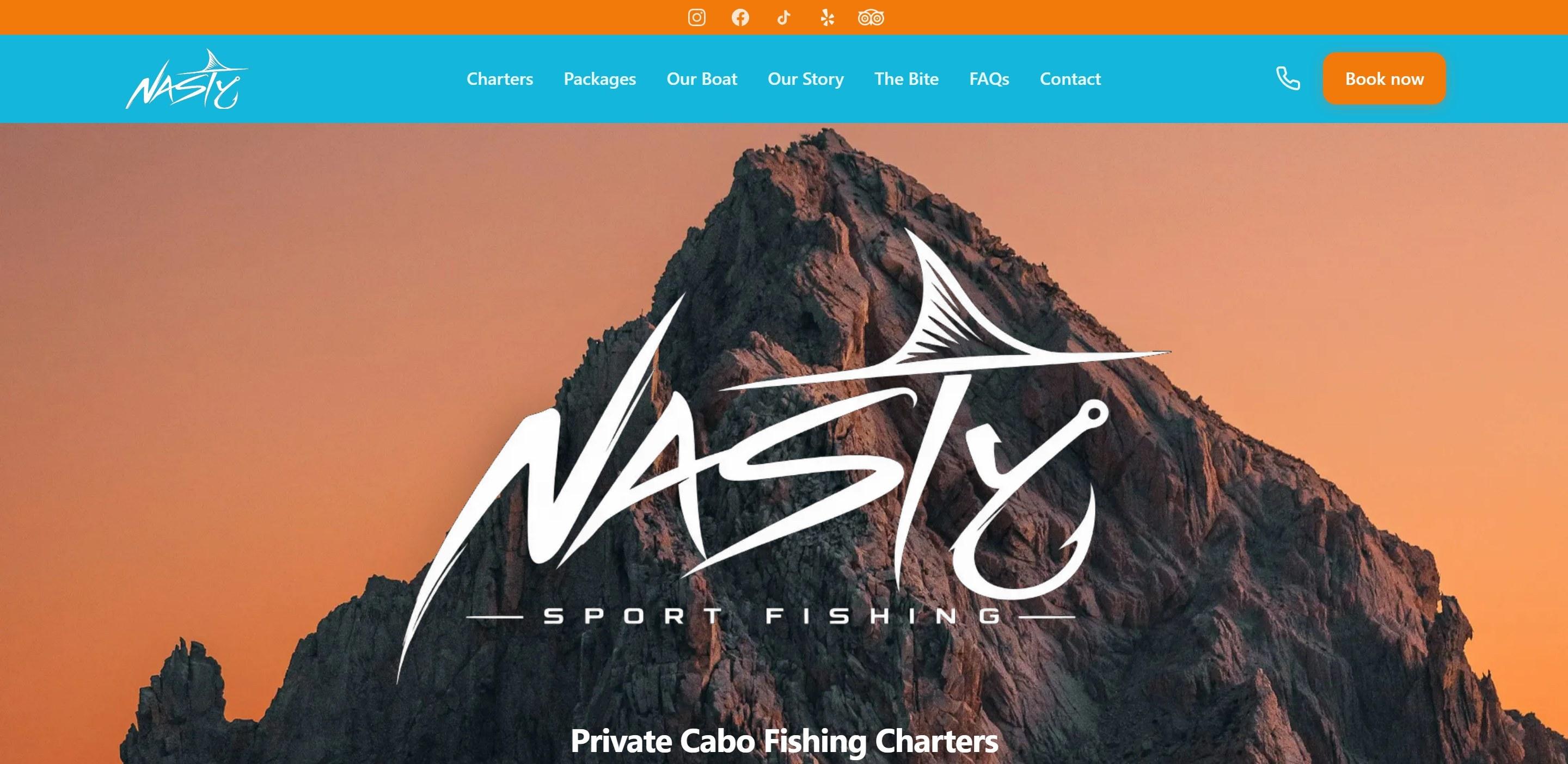 Nasty Sport Fishing live site — private Cabo fishing charters over El Arco at sunset